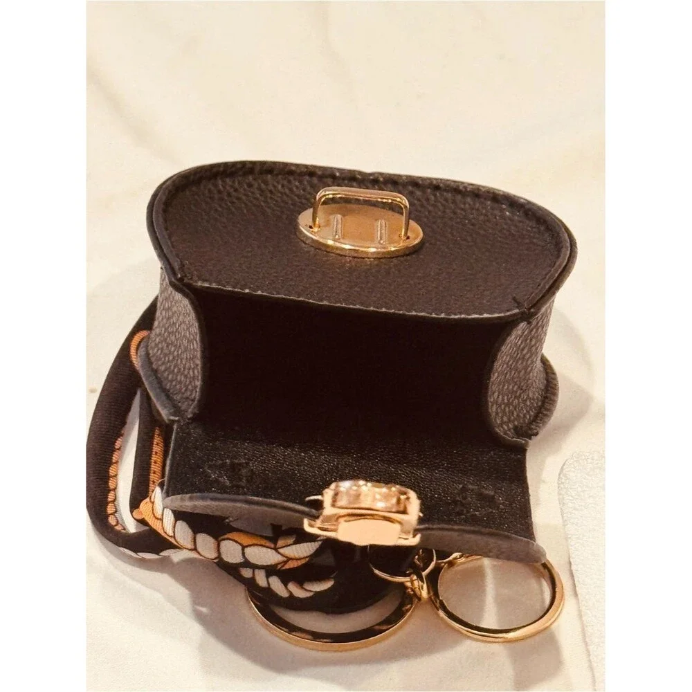 NWT Black Pebbled Mini Saddle Bag Charm Keychain with Twilly Scarf